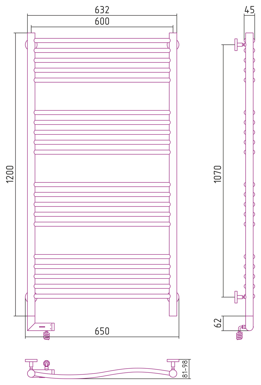 Полотенцесушитель электрический Сунержа Флюид 2.0 1200x600