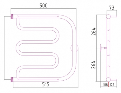 Полотенцесушитель водяной Стилье Тандем 500x500 + 2 полки
